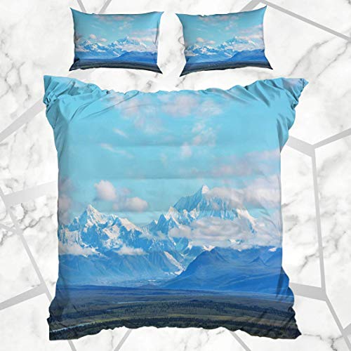 Juegos de fundas nórdicas Denali Mckinley con capa de hielo Pico más alto Desierto del Ártico Norte Alaska EE. UU. Parques naturales en microfibra suave al aire libre Dormitorio decorativo con 2 funda