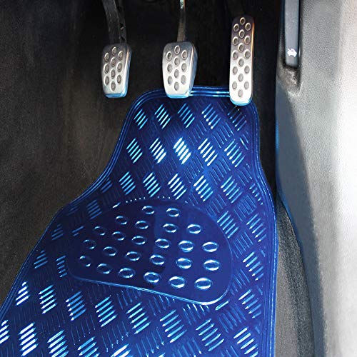 JVL Titan 01-693 Alfombrillas de Goma para Coche con Diseño Metálico, Azul, 4 Unidades