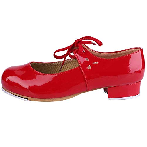 Keenso Zapatos de Baile de niña, Zapatos de Cuero Artificial de PU Moda Chica Tap Dance Step Dance (38-Rojo)