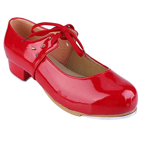 Keenso Zapatos de Baile de niña, Zapatos de Cuero Artificial de PU Moda Chica Tap Dance Step Dance (38-Rojo)