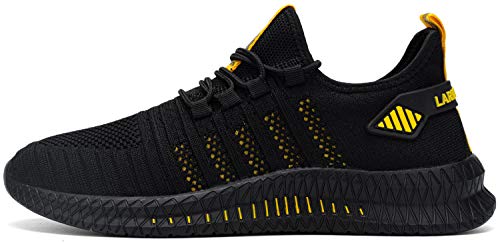 Kefuwu Zapatos de Running para Hombre Transpirables Aire Libre y Deportes Correr Asfalto Casual para Deportivas de Malla（Amarillo Negro 41）