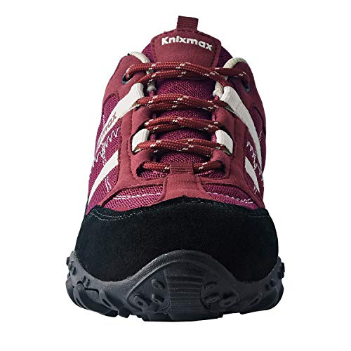 Knixmax - Zapatillas de Senderismo para Mujer, Zapatillas de Montaña Trekking Trail Ligeros Cómodos y Transpirables Zapatillas de Seguridad Low-Top Antideslizante de Deporte, Rojo, 37 EU