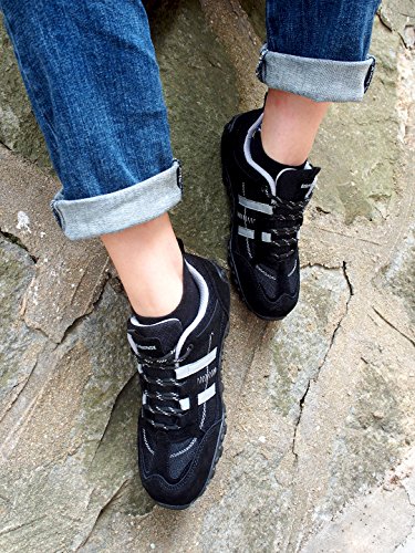 Knixmax - Zapatillas de Senderismo para Mujer, Zapatillas de Montaña Trekking Trail Ligeros Cómodos y Transpirables Zapatillas de Seguridad Low-Top Antideslizante de Deporte, Negro EU 42