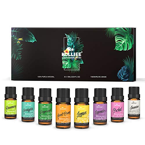 KOLLIEE Aromaterapia Aceites Esenciales Naturales Puros Organicos Aceites Esenciales Set Bio Para Humidificador Difusor Lavanda, Menta, Limón, Naranja Dulce, Jazmín, Orquídea, Romero, Eucalipto