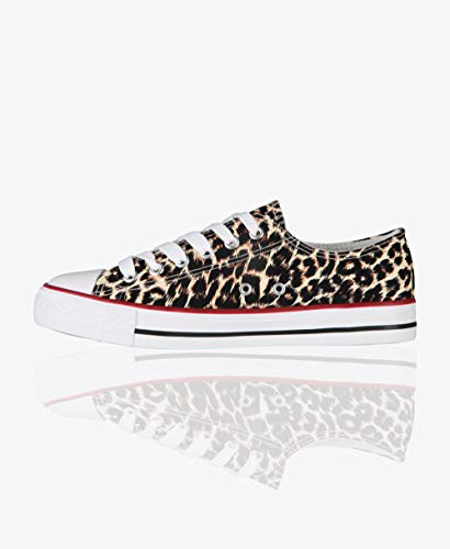 KRISP Zapatillas Mujer Tipo Estilo Imitación Casuales Lona Cordones Baja Alta Puntera Goma, (Leopardo (2345), 36 EU (3 UK)), 2345-LEO-3