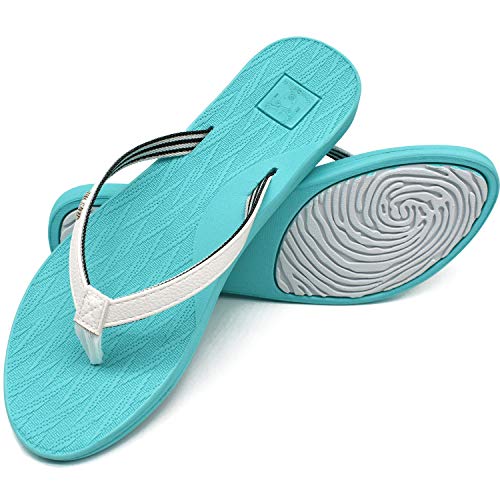 KuaiLu Chanclas Mujer Comodas Piel Verano Playa Piscina Ultraligera Sandalias de Dedo Planas Moda Caminar Antideslizante Yoga-Espuma Zapatillas Turquesa 38