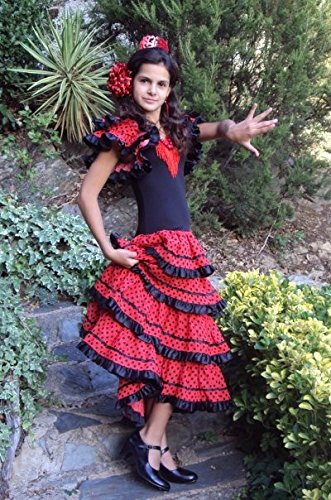 La Senorita Vestido Flamenco Español Traje de Flamenca Chica/niños Negro Rojo Sevillana