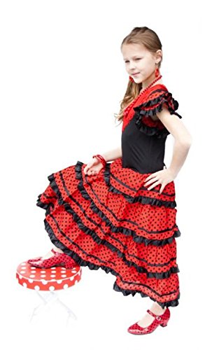 La Senorita Vestido Flamenco Español Traje de Flamenca Chica/niños Negro Rojo Sevillana