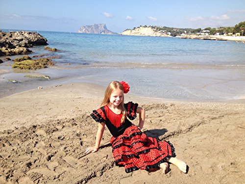 La Senorita Vestido Flamenco Español Traje de Flamenca Chica/niños Negro Rojo Sevillana