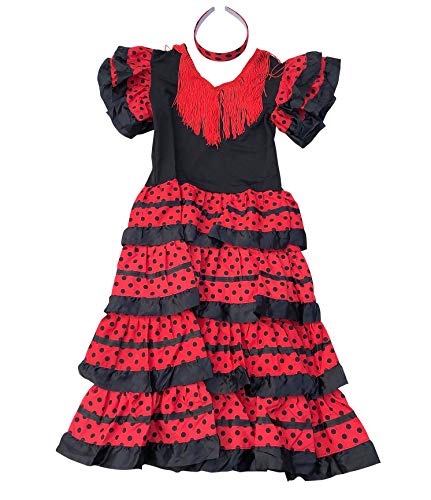 La Senorita Vestido Flamenco Español Traje de Flamenca Chica/niños Negro Rojo Sevillana