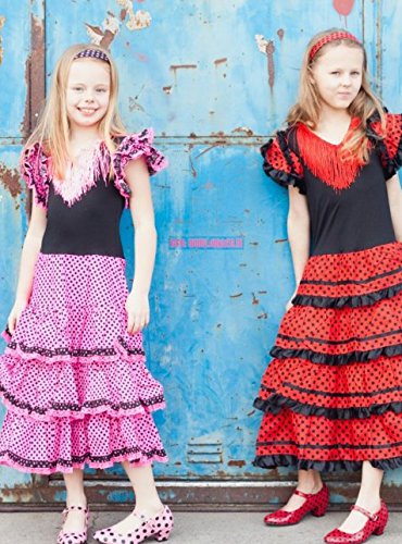 La Senorita Vestido Flamenco Español Traje de Flamenca Chica/niños Negro Rojo Sevillana