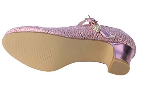 La Señorita Zapato Elsa Anna Frozen Rosa corazón Purpurina Flamenco Sevillanas de la Princesa niña (Talla 27-17,5 cm)