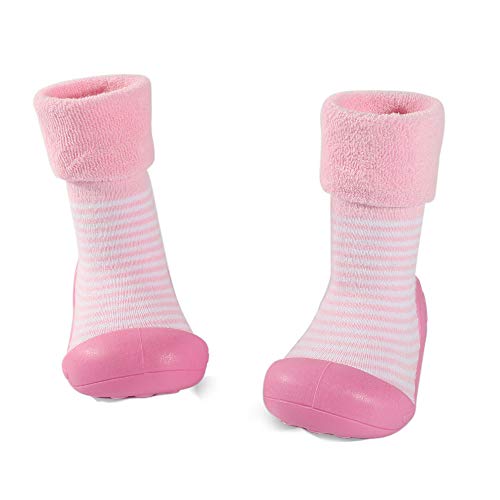 LACOFIA Zapatos de Calcetines Antideslizante de bebé niñas niños Botas de calcetín con Suela de Goma para bebé Unisex Rosa 19/19.5