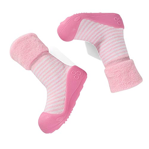 LACOFIA Zapatos de Calcetines Antideslizante de bebé niñas niños Botas de calcetín con Suela de Goma para bebé Unisex Rosa 19/19.5