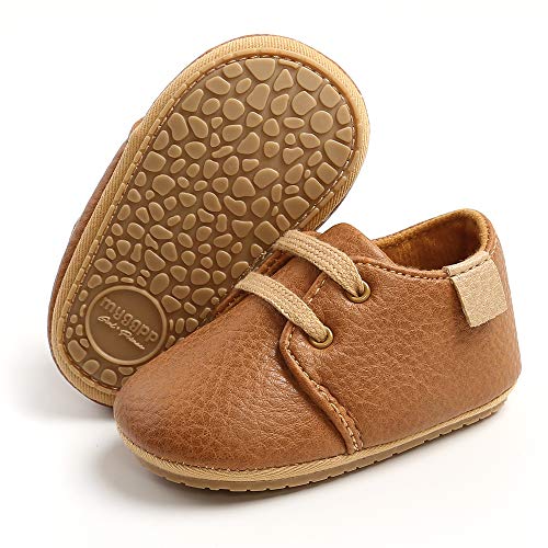 LACOFIA Zapatos Oxford con Cordones para Bebé Niños Zapatillas Primeros Pasos Antideslizantes para Bebés Marrón 6-12 Meses