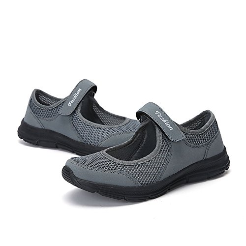 LANSKIRT Zapatillas Running de Mujer Sin Cordones Zapatos de Verano 2019 Velcro Moda Sandalias de Antideslizantes Zapatillas Deportivas para Correr Calzado Comodo Transpirables (Gris Oscuro, 37 EU)