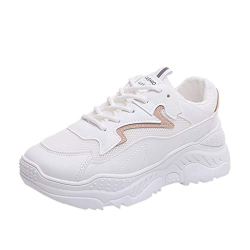 LANSKIRT Zapatillas Running de Mujer Zapatos Deportivas Transpirables Calzado con Cordones Zapatillas de Verano Al Aire Libr Deportivas (Caqui, 37 EU)