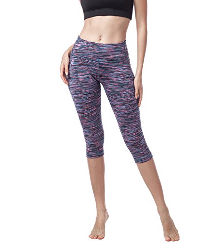 LAPASA Mallas Deportivas 3/4 Capris de Mujer (Leggings para Yoga, Pilates, Running) L02 (M/38 (Ci. 71-74, Ca. 98-100, La. 65), Authentic Purple)