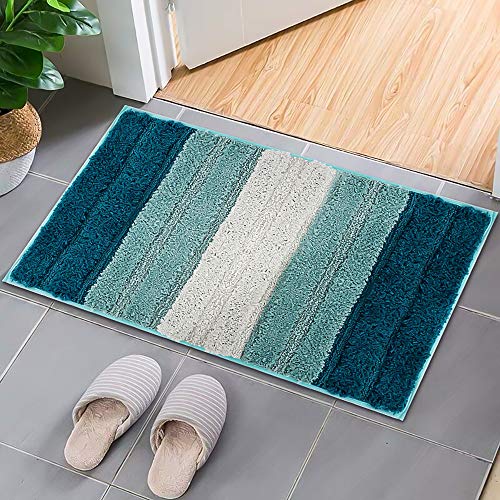 Lewondr Alfombra de Rayas, Tacto Suave Rectángulo Alfombra con Respaldo Antideslizante Absorbente, Diseño Moderno Alfombra Puerta De Baño para Hogar Sala de Estar Dormitorio - Gradiente Azul