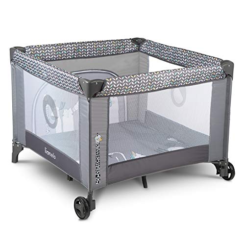 Lionelo Sofie Parque para bebés De viaje 100 x 100 x 76 cm Para niños de hasta 15 kg Perfecto en casa y de vacaciones Sistema de plegado seguro Bolsa incluida Gris