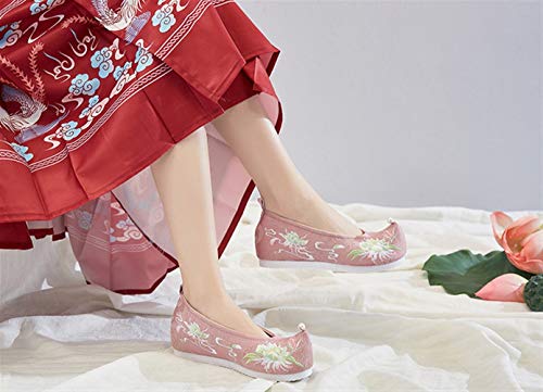 Liveinu Zapatos de Mujer con Cuña Cordón Sandalias Bordados Retro Mary Janes Lona Zapatos Comodos Fiesta Baile Qipao Zapatos de Tela Bordados de Flores Zapatillas de casa 39 EU Rosa