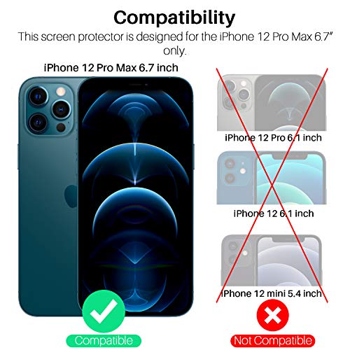 LK Compatible con iPhone 12 Pro MAX 6.7 Pulgada Protector de Pantalla,4 Pack,9H Dureza Cristal Templado, Equipado con Marco de Posicionamiento,Vidrio Templado Screen Protector