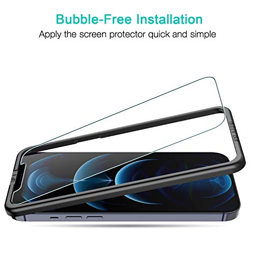 LK Compatible con iPhone 12 Pro MAX 6.7 Pulgada Protector de Pantalla,4 Pack,9H Dureza Cristal Templado, Equipado con Marco de Posicionamiento,Vidrio Templado Screen Protector