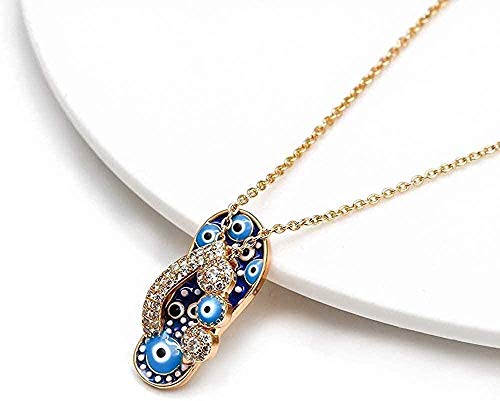 LKLFC Collar Mujer Collar Hombre Collar Micro Pave Zapatillas Colgante Collar Cadena de Color Dorado Collar de Ojo Turco Azul Joyas para Mujeres Niñas y Mujeres Collar Colgante Niñas Niños Regalo