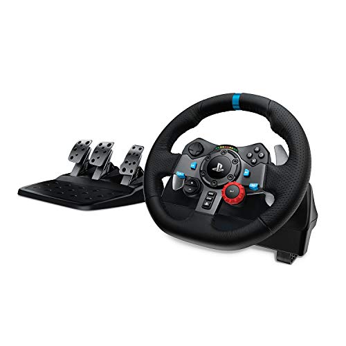 Logitech G29 Driving Force Volante de Carreras y Pedales, Force Feedback, Aluminio Anodizado, Palancas de cambio, Volante de Cuero, Pedales Ajustables, Enchufe EU, PS5, PS4, PC, Mac - Negro