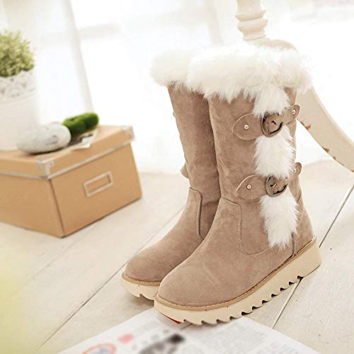 Logobeing Botas Mujer Invierno Cuero/Botas de Mujer Zapatos Mujer Cordones Botas Casual Zapatillas Botines Mujer Tacon Calientes Altas Boots Plataforma-103CH (37,Beige)