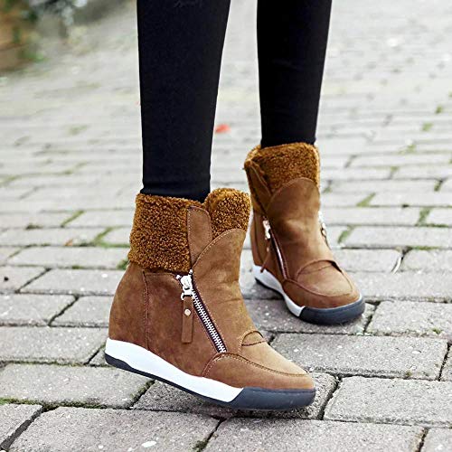 Logobeing Botas Mujer Invierno/Botas de Mujer Casual Zapatos de Muffin con Cuñas Cordones Botas Zapatillas de Deporte Botines Mujer Tacon Calientes Altas Boots Nieve Plataforma (36,Marrón)