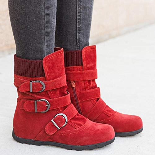 Logobeing Tacones Mujer Plataforma Zapatos Botines de Tacon Mujer Invierno Cómodo Moda 2018 Botas Altos Cuña Zapatos de Tacón Mujer-07154(40,Rojo)