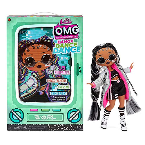 LOL Surprise OMG Dance Dance Dance Muñeca B-Gurl con 15 sorpresas, Ropa de Marca, Luz Negra Mágica, Accesorios de Moda, Zapatos, Soporte para Muñecas y Packaging de TV, Para Niñas a Partir de 4 Años