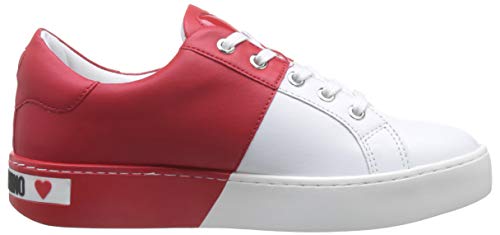 Love Moschino Scarpad.cassetta35 Vit.Bianco+Rosso, Zapatillas de Gimnasia Mujer, Multicolor (White Calf Red 10c), 40 EU