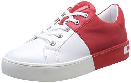 Love Moschino Scarpad.cassetta35 Vit.Bianco+Rosso, Zapatillas de Gimnasia Mujer, Multicolor (White Calf Red 10c), 40 EU