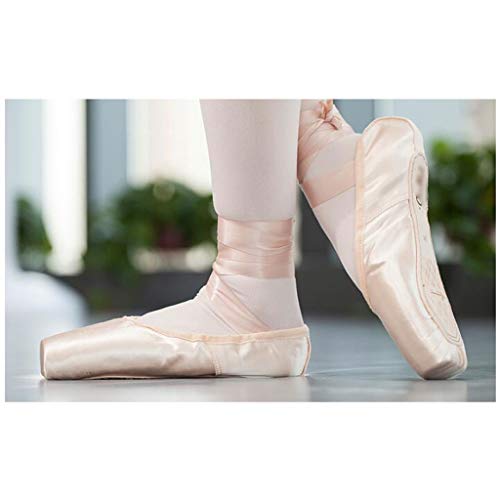 LPZ Zapatillas de Ballet Pointe Profesionales Pisos para Zapatillas de Baile con Almohadillas y Cintas en los pies Suela de Cuero Genuino para Mujeres de niña (Color : Champagne Gold, Tamaño : 38 EU)