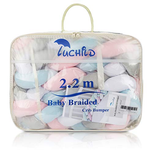 Luchild Trenza Protector de Cuna, 220cm Parachoques, Protector Cuna Chichonera para Proteger Bebe y Decorar la Cuna