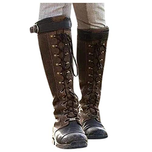 Luckycat Botas Altas para Mujer Equitación Muslo Invierno Biker Zapatos Moda Alto Pirata Botas con Cordones