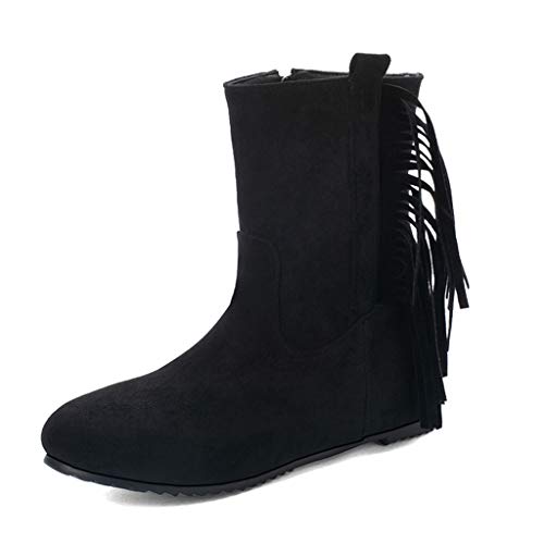 Luckycat Botas de Nieve Zapatos para Invierno Mujer Piel Forradas Calientes Casual Calzado Antideslizante Botines Borla Botines De Altos Tacón Mujer Terciopelo con Plataforma Ante Forrados 5cm