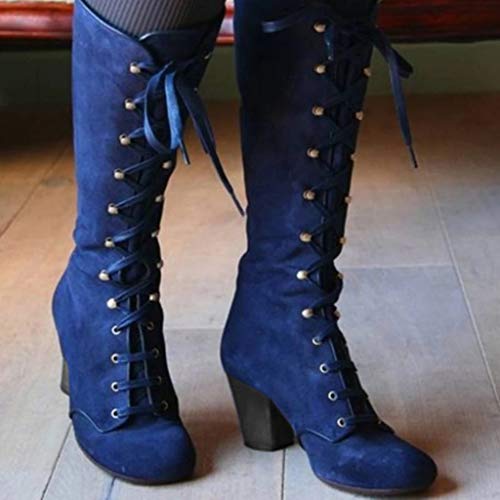 Luckycat Botas Mujer Invierno Zapato Plano Redondo Dedo del pie Espesor cuñas señoras Tubo Largo Ankle Botas Zapatos Mujer Otoño Botas de Plataforma Zapatos de tacón Botines Zapatos con Cordones