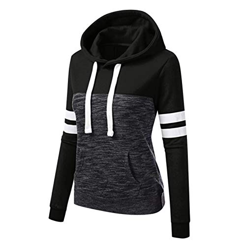 LuckyGirls Nuevo Otoño Invierno Casual Sport Contraste Manga Larga Sudadera con Capucha Pullover para Mujer