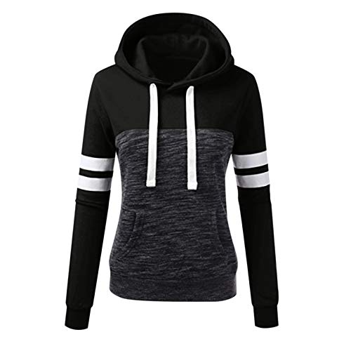 LuckyGirls Nuevo Otoño Invierno Casual Sport Contraste Manga Larga Sudadera con Capucha Pullover para Mujer