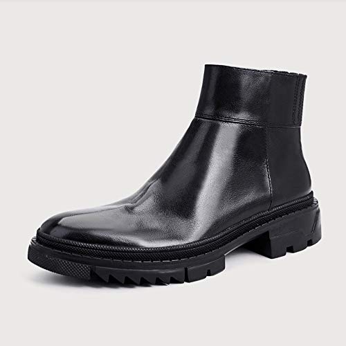 LUGMT Vintage for Hombre Europeo Slip-on cómodo de la Alta Ayuda de Cuero Genuino Chelsea Botas Zapatos de Vestir Formal Formales Zapatos de Ocio Herramientas del Tobillo Botas del mo