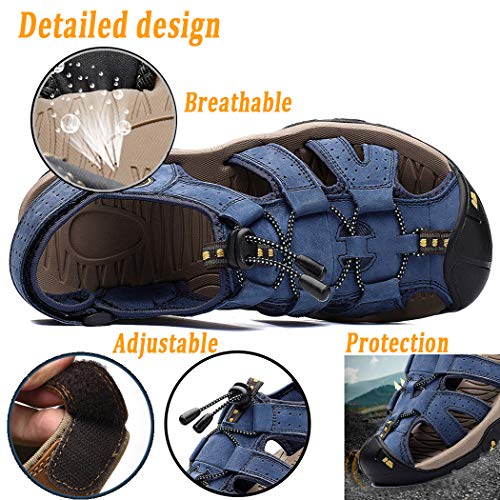 Lvptsh Sandalias Deportivas para Hombre Cuero Sandalias de Senderismo Verano Zapatillas Trekking Montaña Playa Sandalias Plataforma