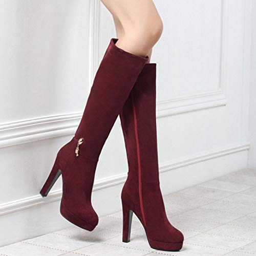 Lydee Mujer Elegant Botas Altas Tacón Anchos Botas Muslo Plataforma Dress Botas Largas Oficina Invierno Zapatos Tacones Cremallera Claret Tamaño 40