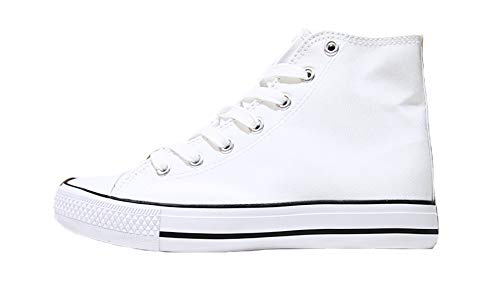 Mapleaf Hombre Mujer Alta Clásico Zapatillas Sneakers Deportivo Cordones High Top Lonas Zapatilla Casual Vera Star Goma Suela Comodos Sport para Tennis Basket Zapatos Usan Blanco Negro Talla 39