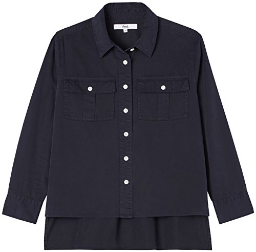 Marca Amazon - find. Camisa de Manga Larga con Bolsillos para Mujer, Azul (Navy), 42, Label: L