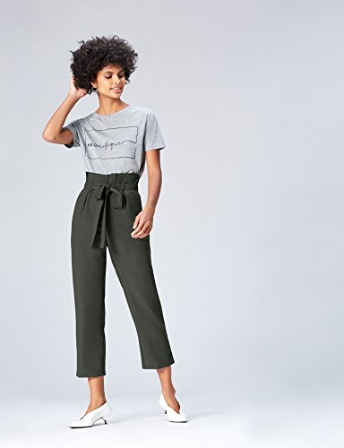 Marca Amazon - find. Check Paperbag Waist, Pantalón de Cuadros con Cintura de Fuelle Mujer, Verde (Khaki), 44, Label: XL