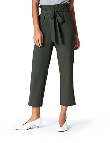 Marca Amazon - find. Check Paperbag Waist, Pantalón de Cuadros con Cintura de Fuelle Mujer, Verde (Khaki), 44, Label: XL