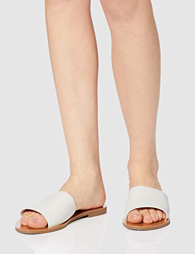 Marca Amazon - FIND Flat Simple Mule Sandalias Abiertas, Blanco (White), 39 EU